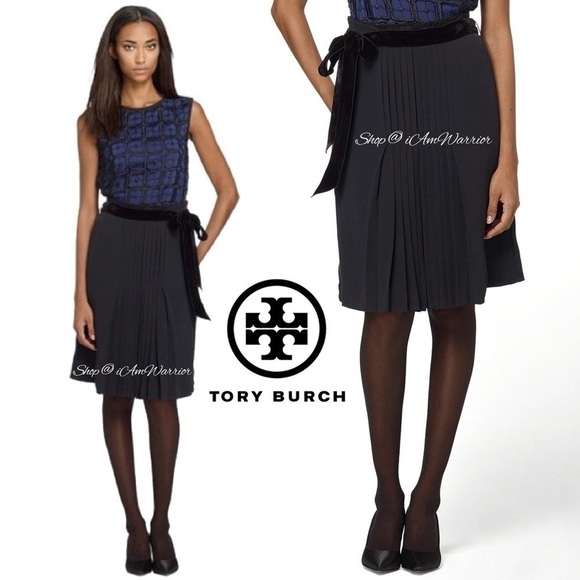 Tory Burch silk pleated skirt with velvet tie belt *shop@iamwarrior - Picture 1 of 10